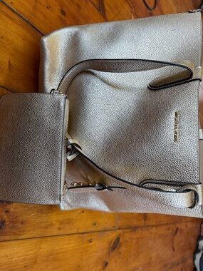 MICHAEL Michael Kors Metallic Gold Pebbled Leather Tote with Pouch